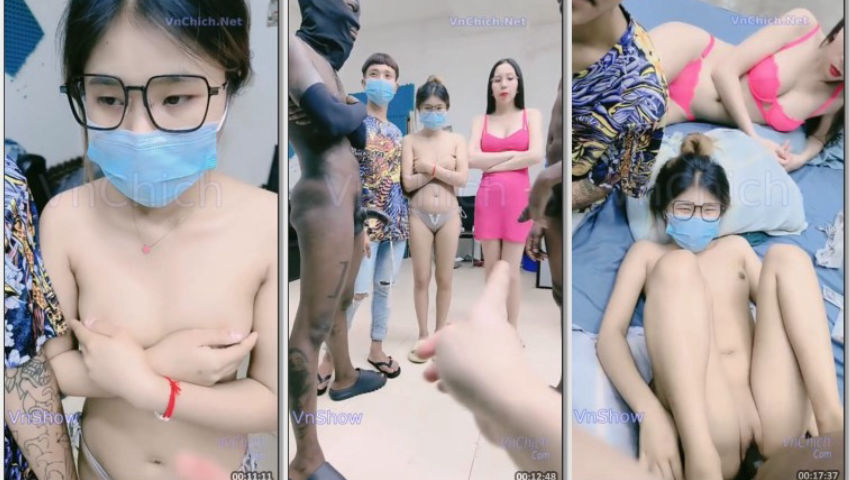 Mấy em gái Trung Quốc xinh đẹp livestream show chịch tập thể với mấy anh da đen cặc bự ~ Phần 1
